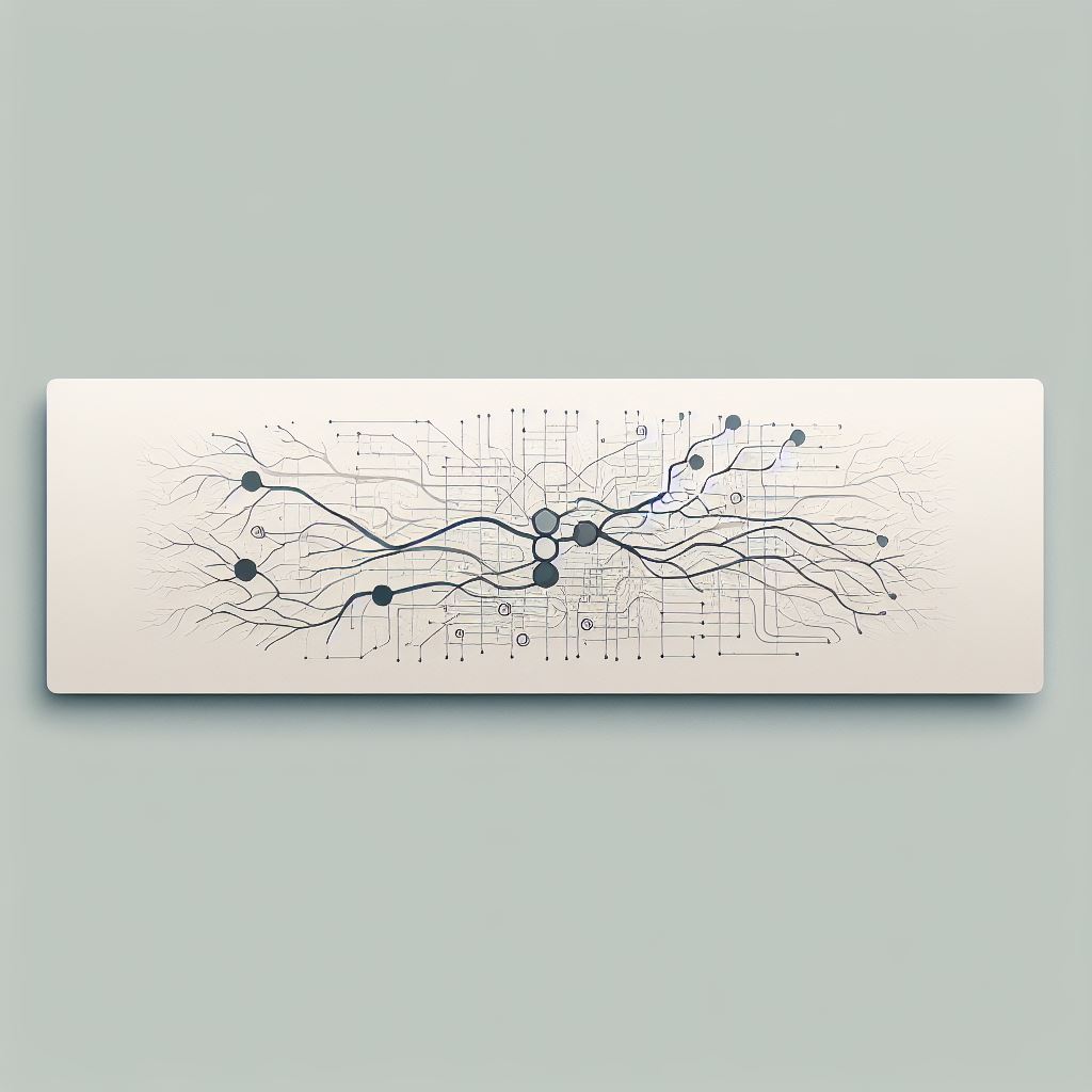 A dendritic neuron flowing into a precise schematic circuit &mdash; the brand thesis: organic concept becoming structural paper.